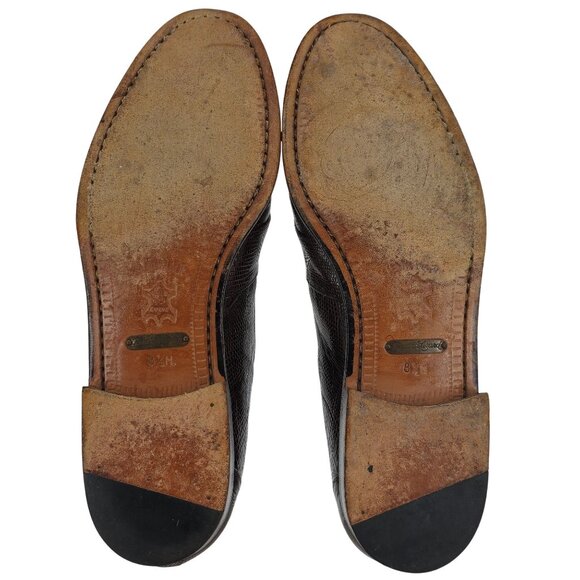 Neiman Marcus Exotic Teju Lizard Brown Dress Shoes Men 8.5 Handmade Penny Loafer - Picture 3 of 11